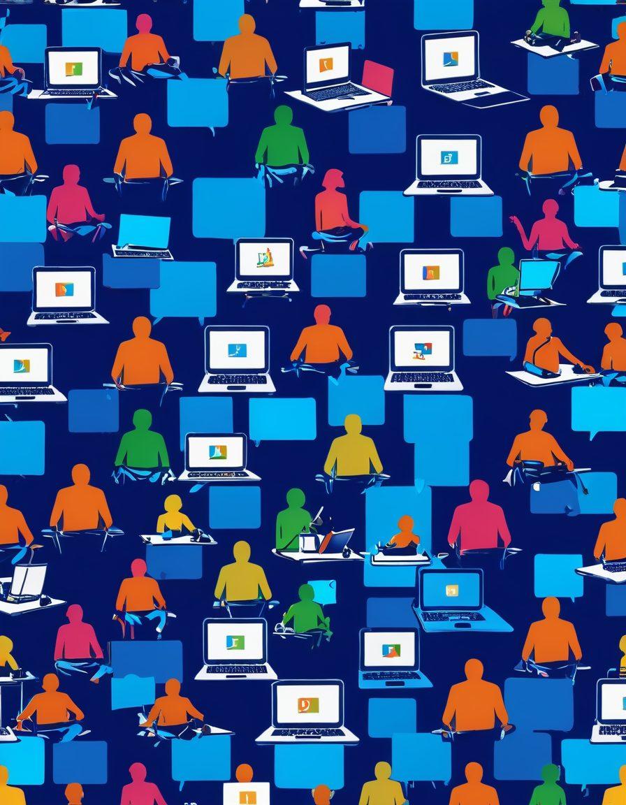 A vibrant collage depicting a diverse group of people engaged in a lively discussion around Linux support topics, surrounded by laptops displaying code and terminal windows. Bright icons representing community resources like forums, chat rooms, and help desks float around them. The atmosphere is joyful, showcasing camaraderie and teamwork in problem-solving. Use a modern, colorful style to capture the energy of collaboration and learning. super-realistic. vibrant colors. 3D.